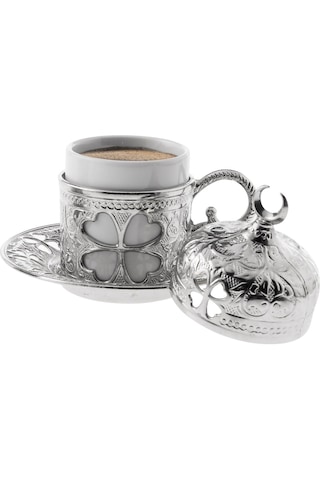 Sena Yonca Desenli Porselenli 4 Parça Gümüş Renk Fincan