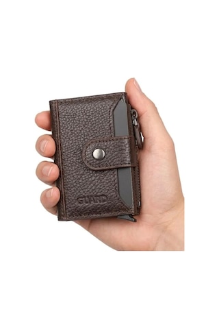Guard Leather Mekanizmalı Cüzdan Kahverengi 10 Kart Kapasiteli, Mıknatıslı, Para Bölmeli, Slim & Şık Tasarım Çok Renkli