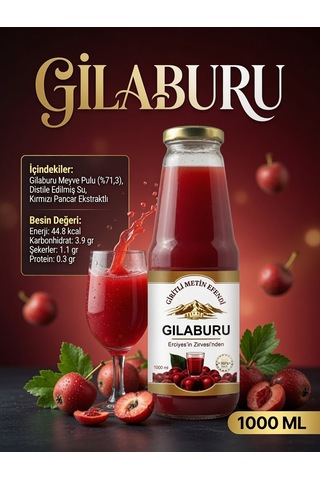 Gilaburu Meyve Pulplu İçecek 3 X 1000 Ml Özel Cam Şişe Katkısız Giritli Metin Efendi