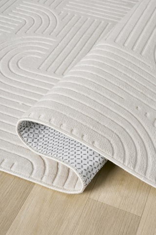Raschel Carpet Bohem Oval Krem Emboss Premium Seri Yeni Nesil Kaymaz Taban Jel Taban Halı Yolluk Antre Hol Krem