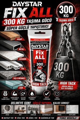 Fix All High Tack 300 Kg Güçlü Yapıştırıcı Beyaz Delmeden Montaj, Ahşap Metal Cam Seramik Pvc Çok Çok Renkli