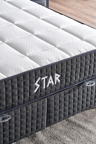 Star Yatak Seti 90x190 Cm Tek Kişilik Yaylı Sert Ortopedik Yatak Antrasit Lüks Baza Başlık Takımı 90 x 190