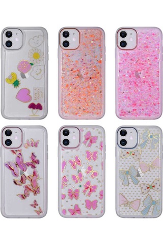 Apple Uyumlu iPhone 11 Figürlü Desenli Işıltılı Sert Bth Sos Kılıf no4