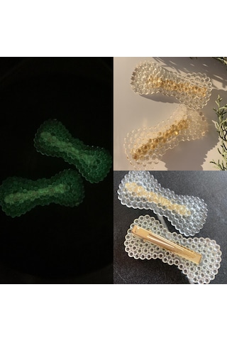 Fosforlu Neon Parlak Yeşil Gold Kıskaçlı Kurdele 2li Epoksi Toka