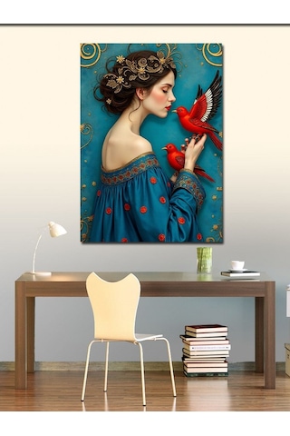 Kanvas Tablo Kırmızı Kuş Ve Kadın 70cmx100cm