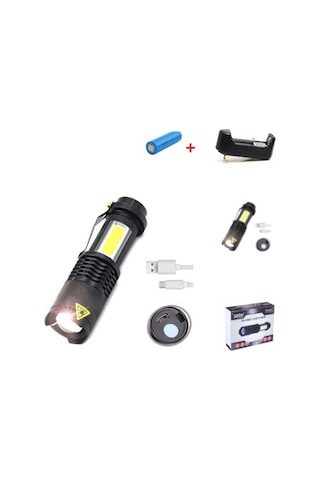 Zeycan Teknoloji Yandan Işıklı Güçlü+ Newpro Led Fner 1000 Lümen Pt4011+pil+şarj Siyah