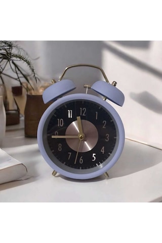 Retro Yüksek Sesli Çift Çanlı Çalar Saat, Büyük Kadranlı, Analog Alarmlı Masa Saati Mavi