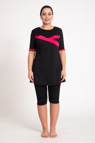 Kadın 670 Büyük Beden Kısa Kol Taytlı Tesettür Mayo Siyah