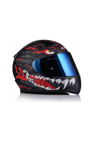 Ls2 Rapıd 2 Kaıju Mat Siyah-kırmızı Fullface Motosiklet Kaskı Mavi Camlı Sıyah-Kırmızı