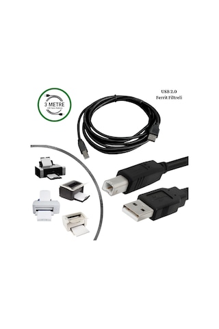 Gabble Usb 2.0 Yüksek Hızlı Yazıcı Kablosu 3 Metre Ferrit Filtreli Pc Printer Bağlantı Kablosu Gabble Usb 2.0 Yüksek Hızlı Yazıcı Kablosu 3 Metre Ferrit Filtreli Pc Printer Bağlantı Kablosu