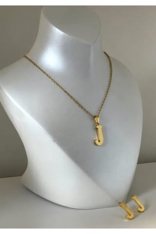 Lunarie J Harfi 14k Gold Çelik Harf Kolye Küpe Takı Seti Altın