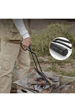 Ateş Maşası, Kamp Malzemeleri İçin Ateş Maşası Yalıtımlı Ahşap Sap Açık Kahverengi