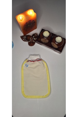 Eker Kese Tekstil Ürünleri Eker-sarı Biyeli Hızlıgiy Kese-banyo Ve Duş Kesesi-lastikli Kese-doğal Özel Dokuma-standart Kese