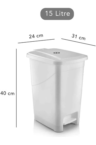 Slim Pedallı Banyo Mutfak Çöp Kovası - 15 Litre Beyaz