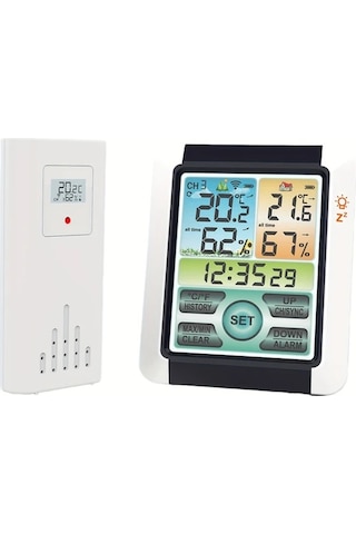 Topshop1 Beyaz Kablosuz Hava Durumu Istasyonu Renkli Ekranli Ic Dis Mekan Sicaklik Olcer Sensorlu