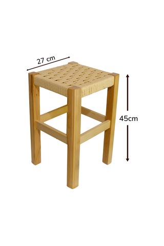 El Yapımı Ahşap Örmeli Hasır Tabure 45 Cm Şık Ve Zarif Tasarım Natural
