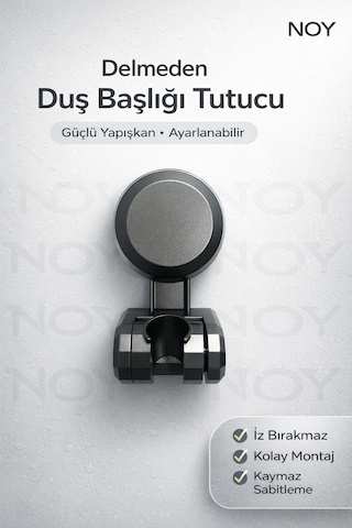 Duş Başlığı Tutucu Yapışkanlı Su Geçirmez Ayarlanabilir Banyo Duvar Aparatı Gri