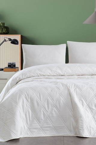 Enlora Home Color Saten Çok Amaçlı Örtü Çift Kişilik Krem