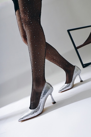 Limoya Celestine Gümüş Balık Pulu Dokulu Sivri Burunlu Stiletto 001
