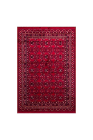 Eko Halı Herat Her 04 Red Afgan Desenli Viskon Sıkı Dokuma Kaymaz Tabanlı İnce Makine Halısı Kırmızı - Kırmızı