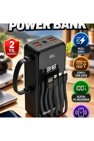 Kablosuz Şarjlı Powerbank Hızlı Şarj, Usb Çıkış Ve Dijital Pil Göstergesi Renkli