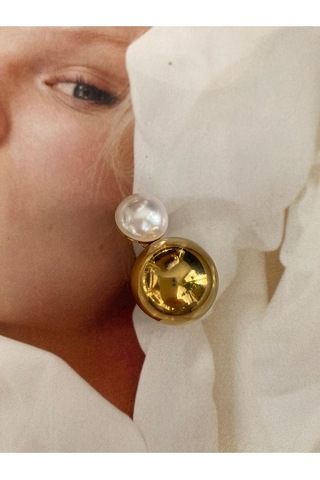 Pinery Jewels Vintage İncili Top Sallantılı Paslanmaz Çelik Kadın Küpe Çifti Altın