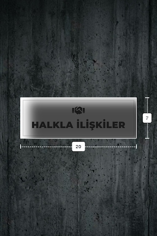 Halkla İlışkıler Yazılı - Metal - Beyaz Renk - Kapı İsimliği - 20x7 Cm