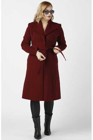 Moda Berray 923 Kadın Büyük Beden Mendil Yaka Kaban Bordo