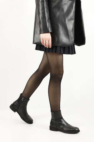 Gönderi R Siyah Fermuarlı Kauçuk Taban Hakiki Deri Bot Siyah