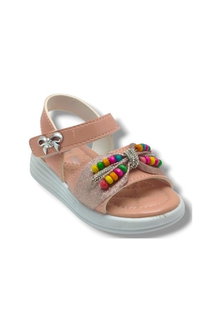 Butiqe 1810-26 Simli Renkli Boncuk Taşli Anatomik Kız Çocuk Sandalet 22-25 Somon