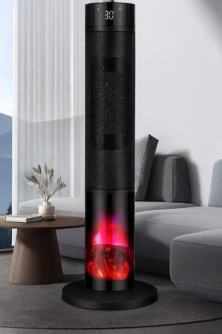 Şömineli Seramik Kule Tipi Dikey Isıtıcı Uzaktan Kumandalı