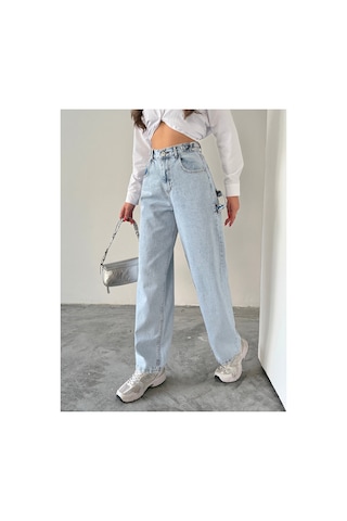 Blue Marlın Yan Kemer Buz Kar Tokalı Kargo Cep Detaylı Baggy Jeans Buz Kar