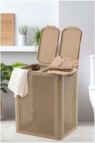 Omnipazar Sy-4632 Smart Duo İki Bölmeli Kirli Çamaşır Sepeti 84 Litre Bej Bej