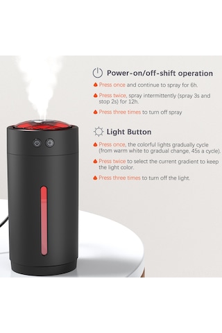 Hangfox 300ml Mini Usb Nemlendirici: 7 Renkli Led Işık, Çift Buhar Modu, Sessiz Çalışma, Su Yokken Otomatik Kapatma - Bebek Odası, Yatak Odası, Ofis, Araba İçin Siyah