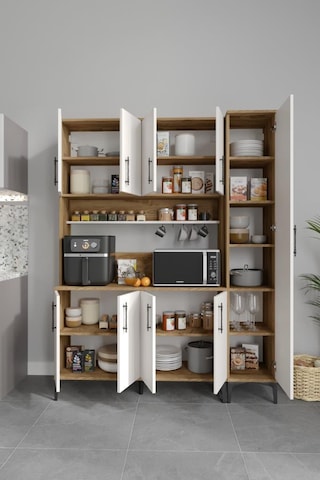 Plain Metal Ayak Metal Kulp Pla9155 Kahve Köşesi 9 Kapaklı Çok Amaçlı Dolap Erzak Dolabı Kiler Dolabı Saklama Dolabı Ekru Ceviz