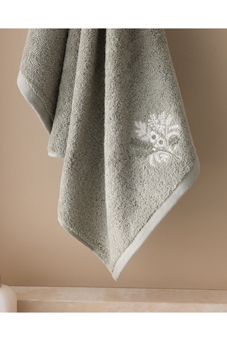Madame Coco Selmor %100 Pamuk Nakışlı Yüz Havlusu - Haki - 50x76 Cm 8684427302064 Çok Renkli