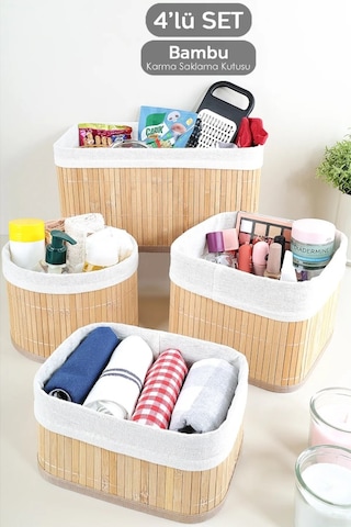 Bambu 4'lü Pinterest Stil Organizer Sepet 16572 Bambu