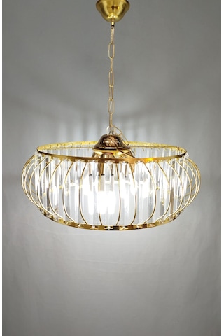 Şık Metal Camlı Büyük Boy Avize Gold