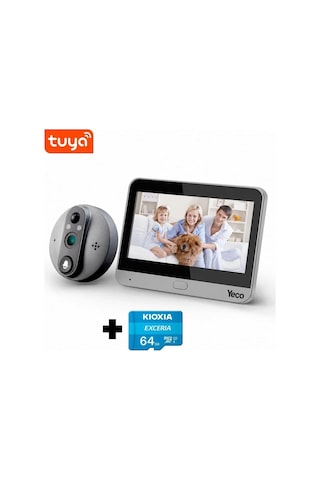 Yeco Pd-20 Akıllı Görüntülü Kapı Dürbünü, Kioxia 64gb Micro Sd Kart Dahil
