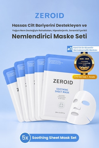 Yoğun Nem Desteğiyle Rahatlatan, Seramid İçerikli Nemlendirici Maske Zeroıd Soothing Sheet Mask Set