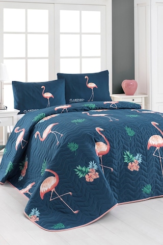 Enlora Home Kapitone Yatak Örtüsü Seti Çift Kişilik Bigfilamin Laci Lacivert