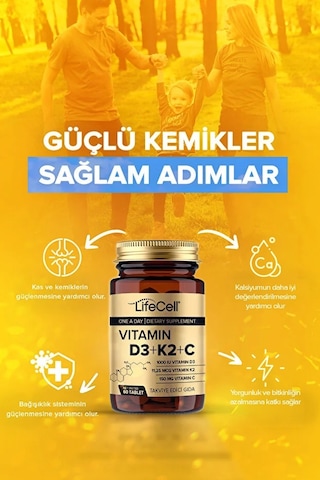 Lifecell Vitamin D3 + K2 + C 60 Tablet