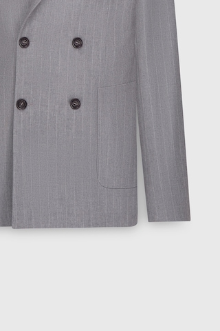 AC&Co / Altınyıldız Classics Erkek Grı Yünlü Slim Fit Dar Kesim Kırlangıç Yaka Çizgili Torba Cepli Ceket Gri