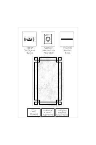 West Home Dijital Baskı Yıkanabilir Kaymaz Taban Salon Halısı Mutfak Halısı Yolluk Wh 422 White