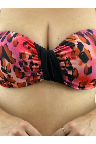 Büyük Beden Desenli Sabit Kaplı Toparlayıcı Yüksek Bel Kadın Bikini Takım Leopar
