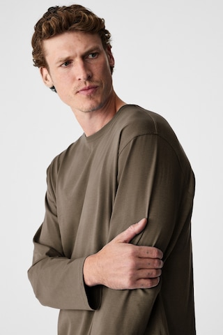 Grimelange Gravs Erkek %100 Pamuklu Yumuşak Kumaşlı Yuvarlak Yakalı Uzun Kollu Haki T-shirt