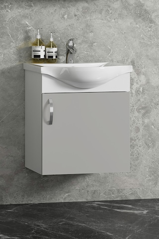 Yıldız 45 Cm Beyaz-sis Gri Mdf Seramik Lavabolu Asma Banyo Alt Dolabı