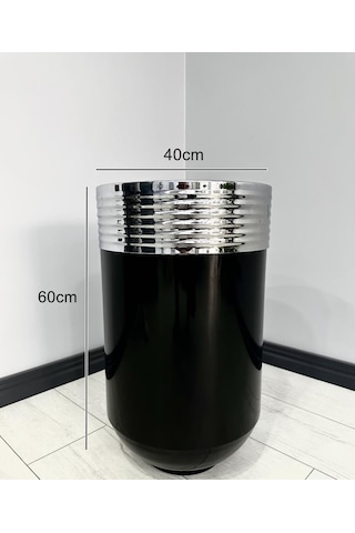Elegant Dekoratif Krom Darbuka Parlak Siyah Saksı 60cm