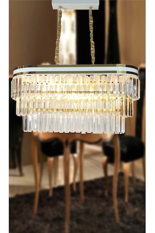 Beyaz Şeritli 70x30 Cm Lik Kristal Taşlı Lüks Avize - Yatak Odası - Salon - Mutfak - Hol Altın
