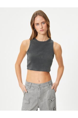Koton Crop Atlet Bisiklet Yaka Pamuklu Ribanalı Soluk Efektli Antrasit 4sak10100ek 4SAK10100EK931